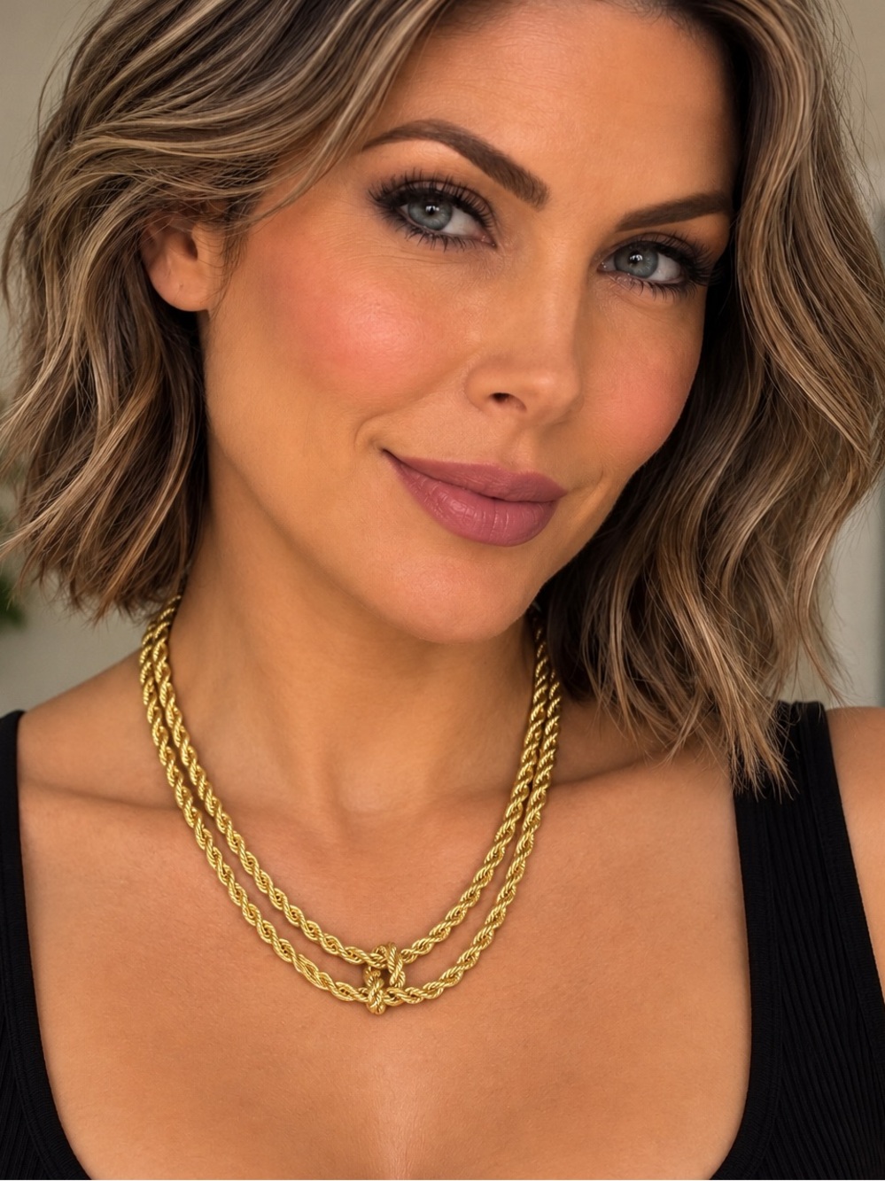 Gold Tone Double Strand Rope Chain Necklace 22” + 2” Extender